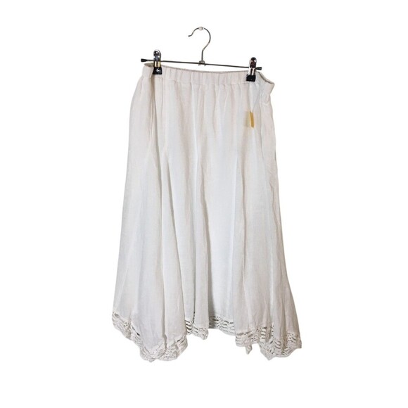 Russ Berens Skirt Women's Size Medium White 100% Linen Stretch Waist Lace Trim - Picture 1 of 7